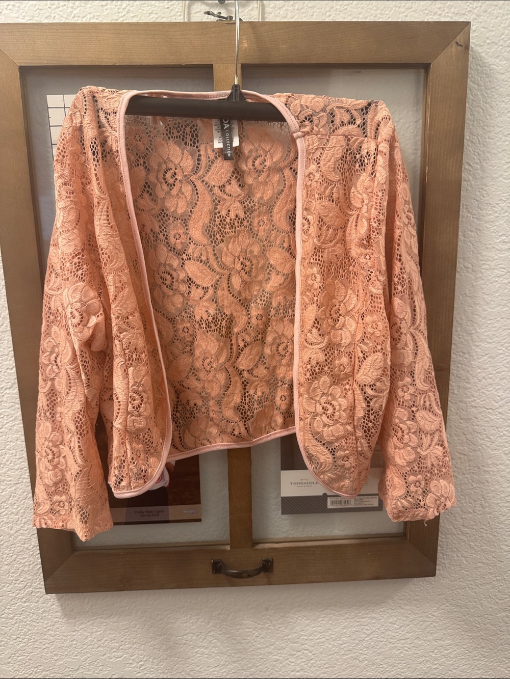 SD Collection Peach Floral Lace Cardigan